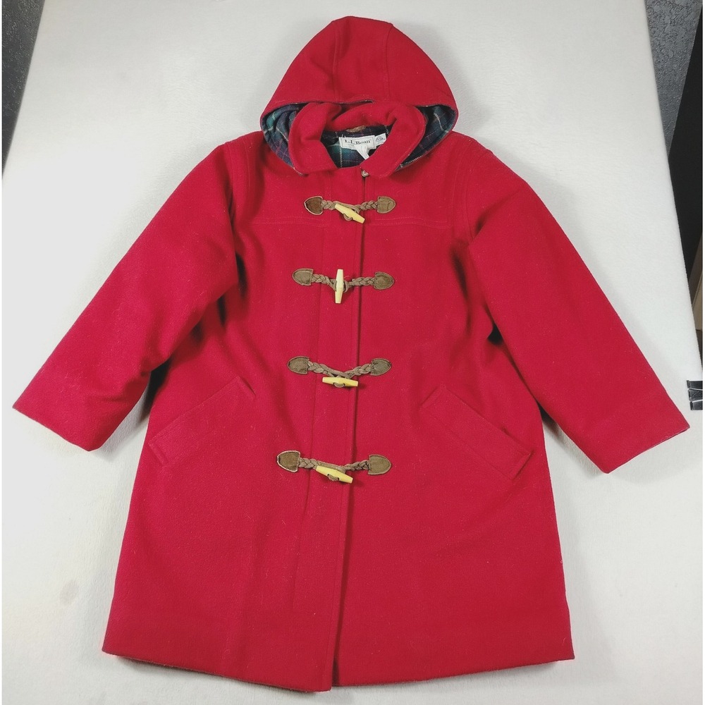 Vintage L.L. Bean Coat Womens 14 Red Hooded Wool Toggle Duffle Thinsulate Parka